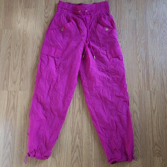 ATHLETA X ALICIA KEY HIGH WAIST UTILITY PANT FUSCHIA CARGO PARACHUTE JOGGER sz 2 - Picture 1 of 9